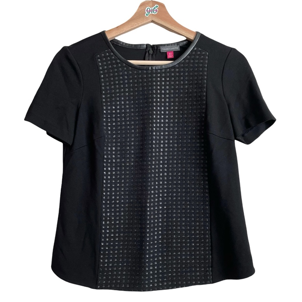 Vince Camuto Woven Front Knit Blouse Black XS